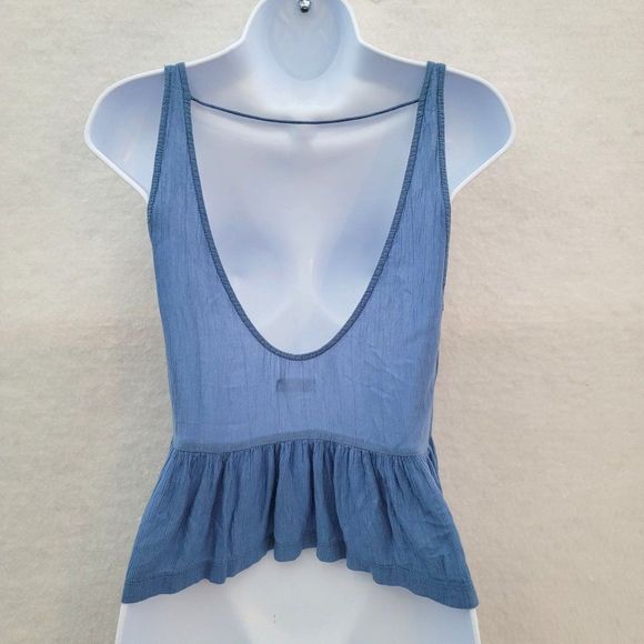 Free People Intimately Free Gauze Ruffle Peplum Tank Top Open Back Blue Flowy XS - Picture 3 of 9